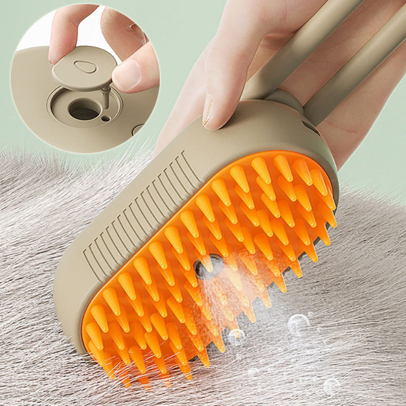 Cat being groomed with electric spray massage comb