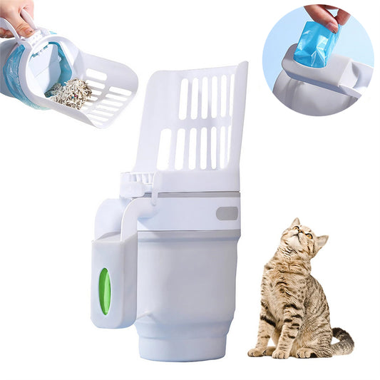 Cat litter scoop with holder and refill bags