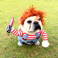 Cute dog in spooky Halloween costume with toy knife design
