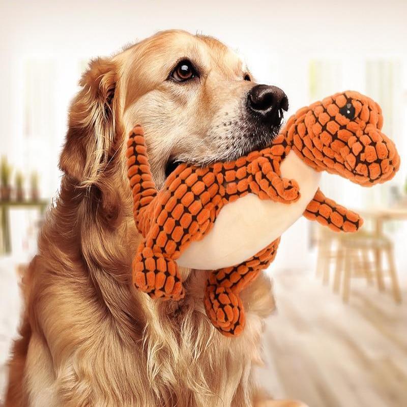 Dinosaur plush dog toy for interactive play