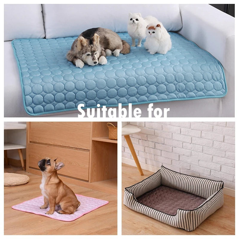 Dog and cats resting on breathable cooling pad