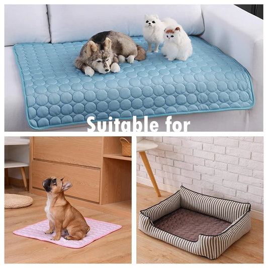 Dog and cats resting on breathable cooling pad