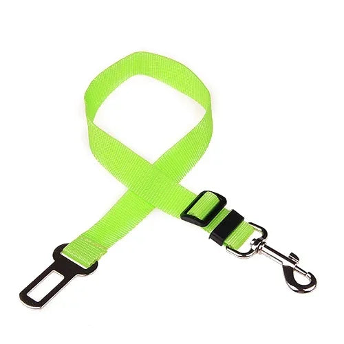 Dog seat belt tether clip for back seat vehicle safety
