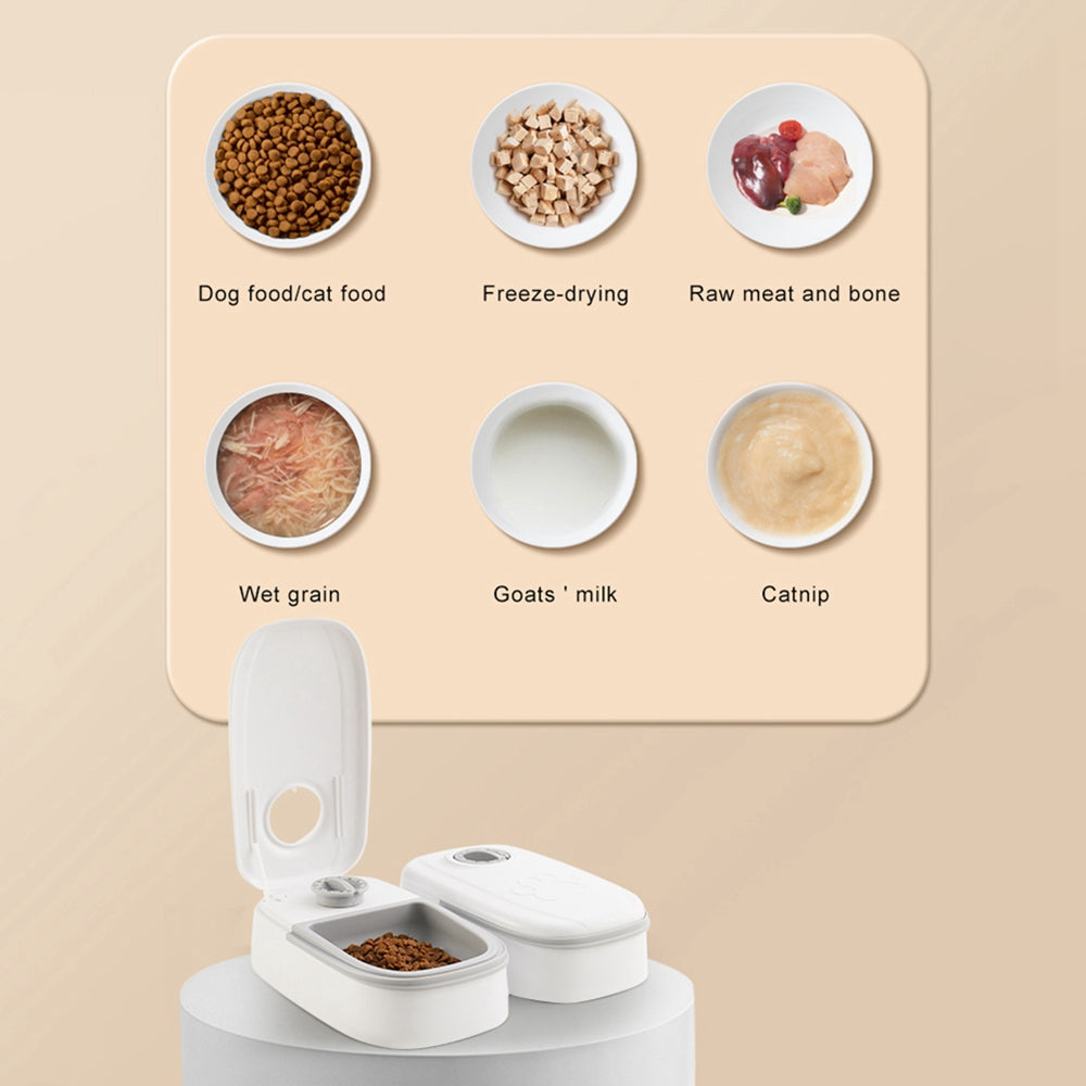 Double meal automatic pet feeder for cats and dogs