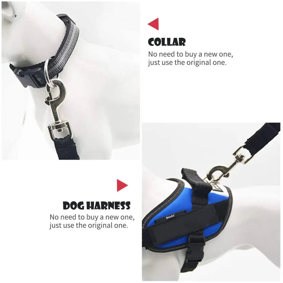 Durable dog harness lead clip for secure car travel