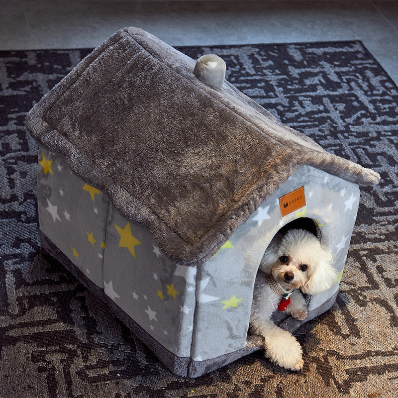 Foldable cat bed house with removable cushion