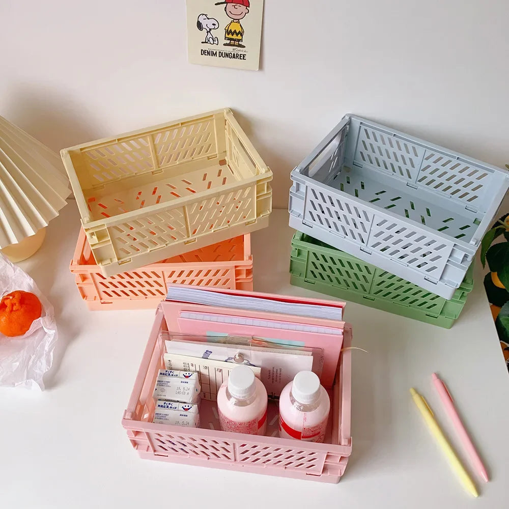 Foldable plastic storage box with handles collapsible crate for toys books snacks cosmetics and household organization