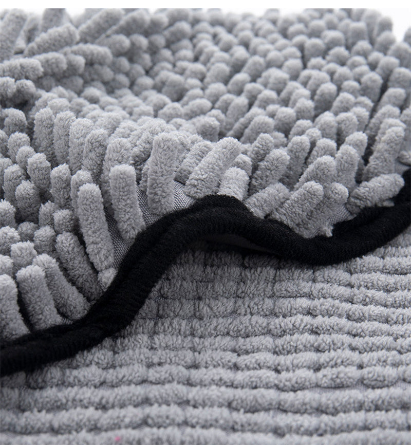 Folded microfiber dog bath towels in multiple colors
