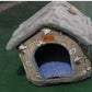 Gray star foldable pet house with cushion