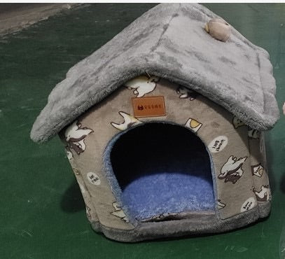 Gray star foldable pet house with cushion