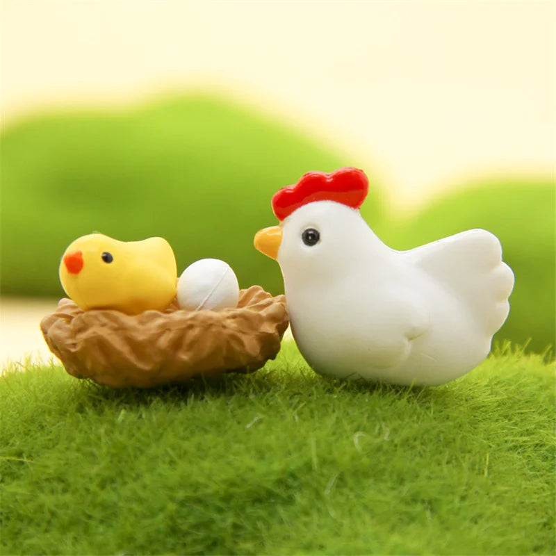 10PCS mini chicken chick egg nest resin figurines for home decor and fairy garden decoration