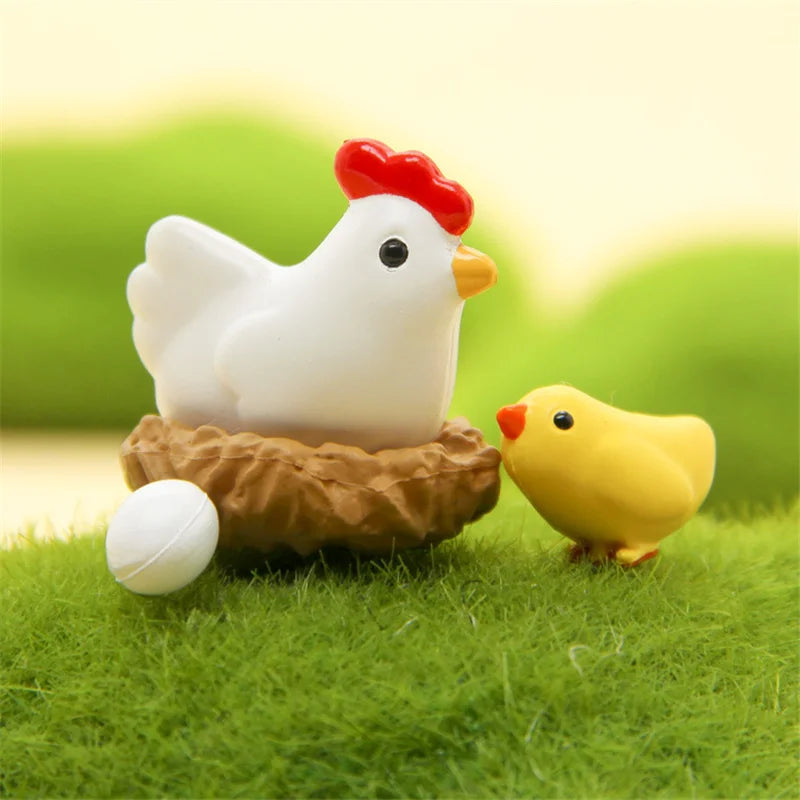 10PCS mini chicken chick egg nest resin figurines for home decor and fairy garden decoration