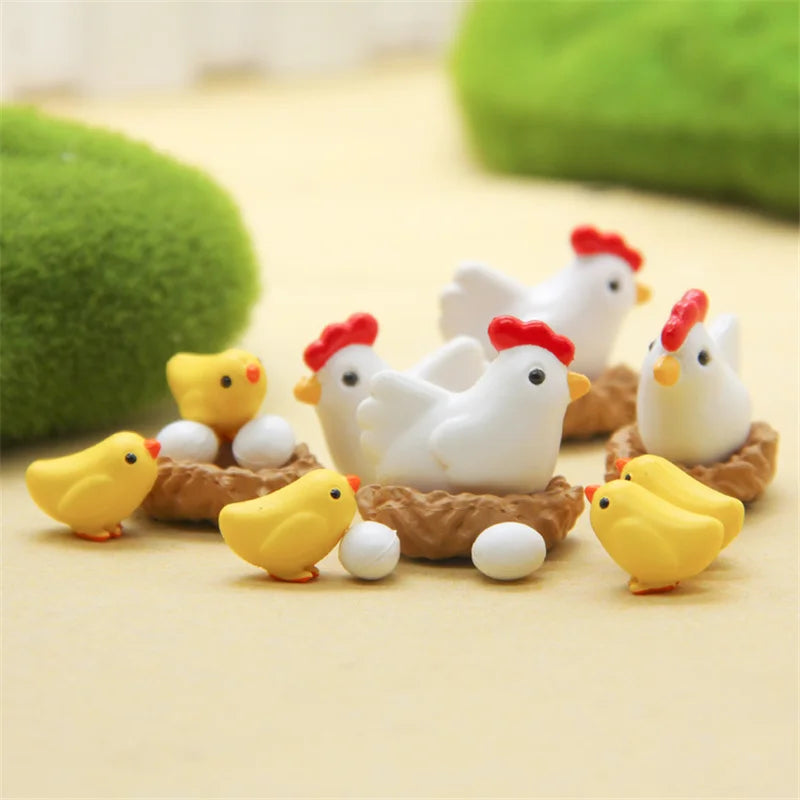 10PCS mini chicken chick egg nest resin figurines for home decor and fairy garden decoration
