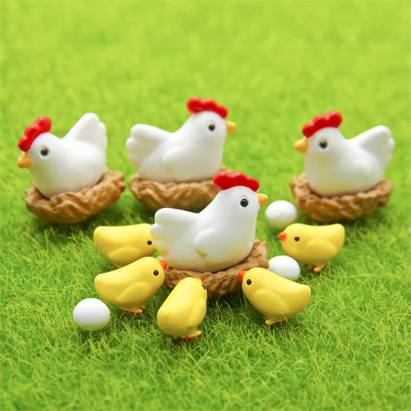 10PCS mini chicken chick egg nest resin figurines for home decor and fairy garden decoration