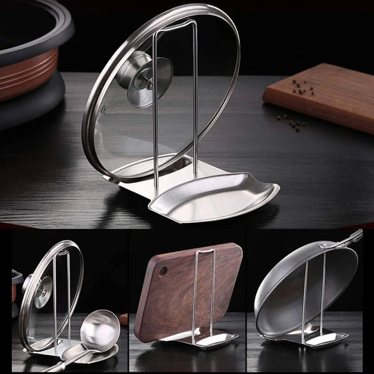 Stainless steel pot lid rack detachable pan cover shelf spatula holder kitchen utensil stand