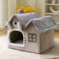 Indoor cat house with cozy plush lining