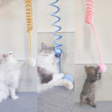 Interactive spring cat toy with suction cup and plush ball