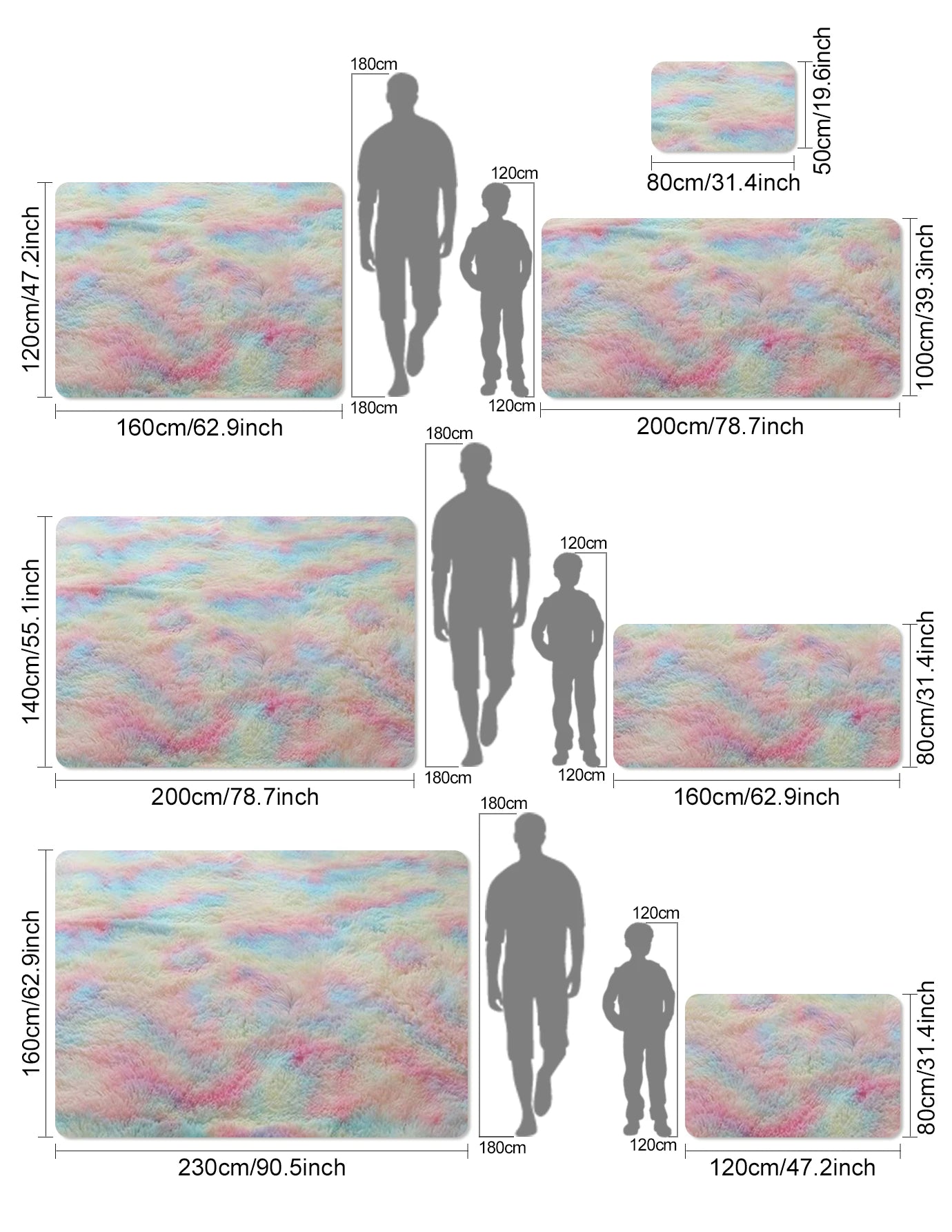 Kids rainbow fluffy area rug for bedroom playroom and living room decor