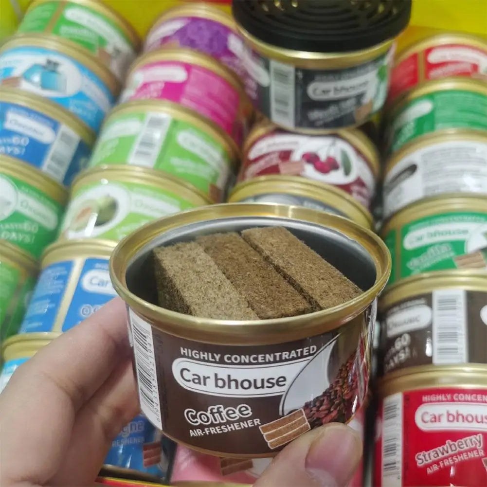 Long-lasting canned car air freshener with wood block coffee flavor fragrance for vehicle interior