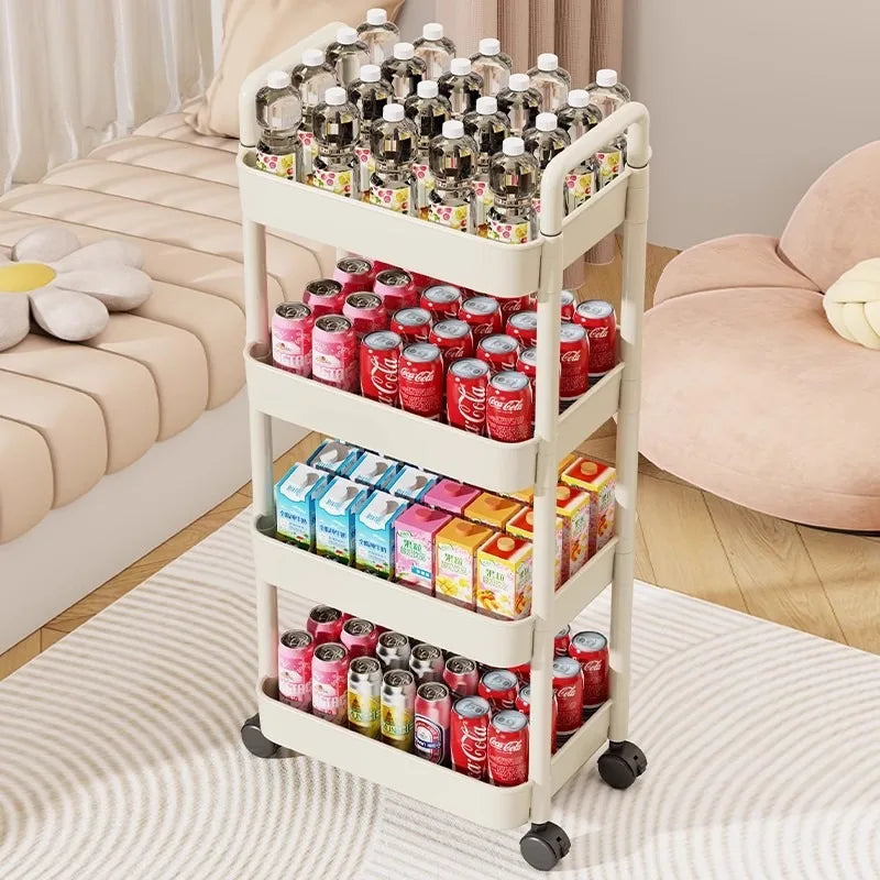 Multi-layer storage trolley with handlebar rolling kitchen storage rack for home organization