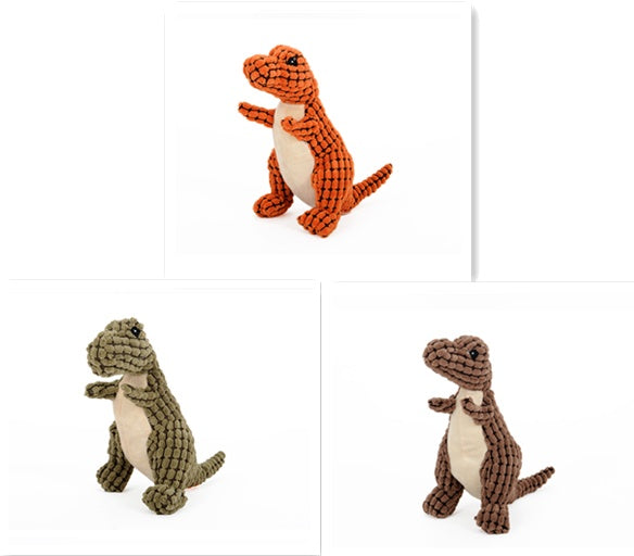 Orange dinosaur pet toy close up