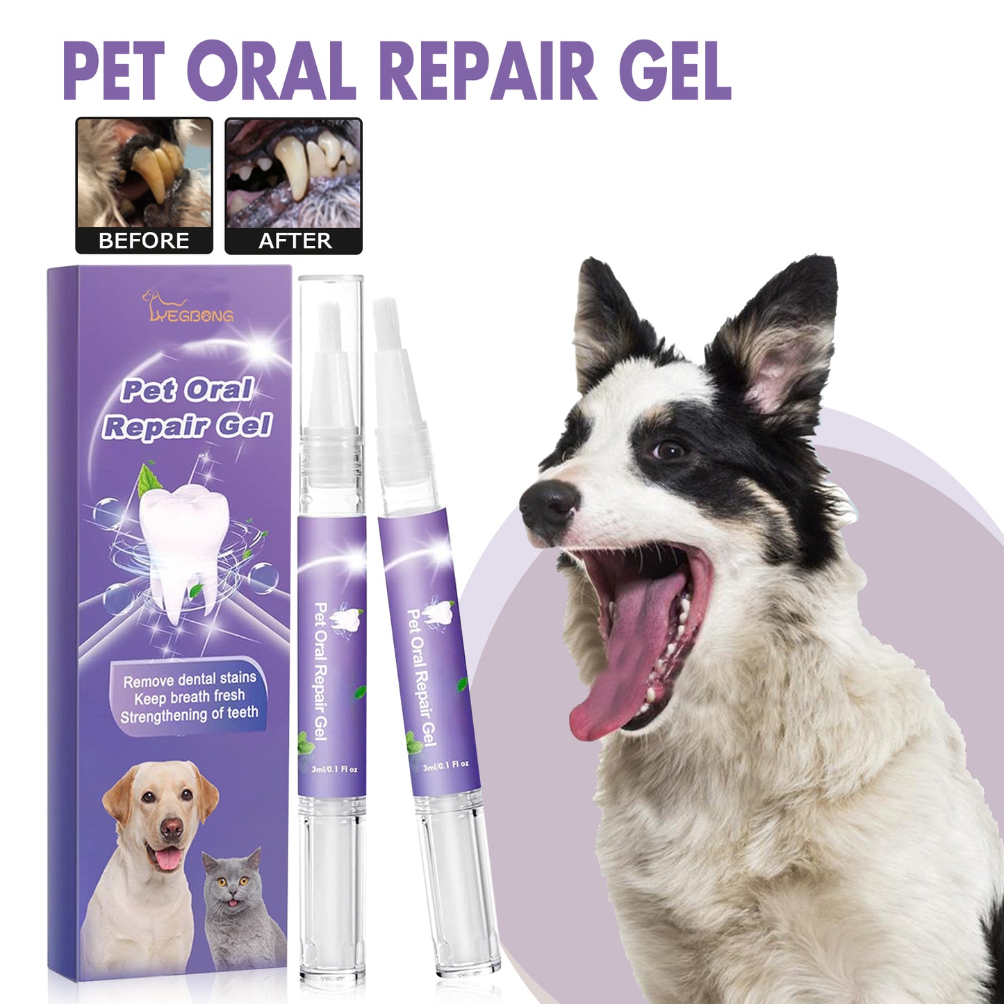 Pet oral care gel for dogs and cats