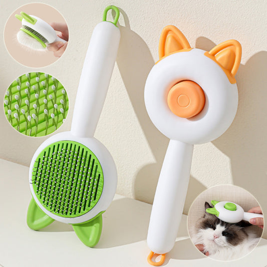 Self-cleaning pet hair remover brush for dogs and cats