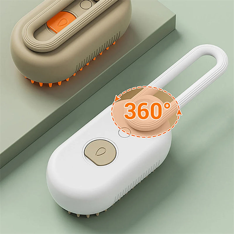Pet grooming brush with steam spray function for smooth fur