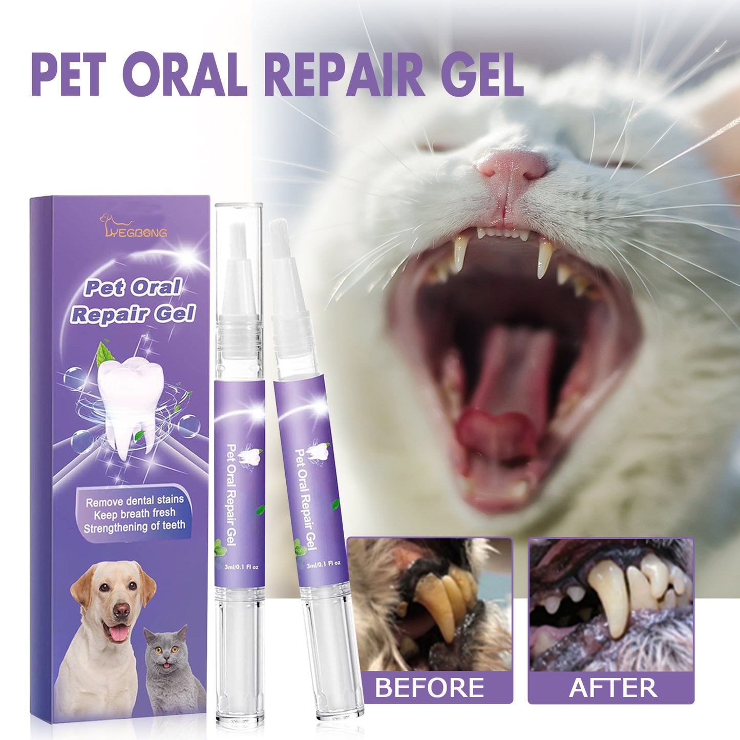 Pet oral care gel for dogs and cats
