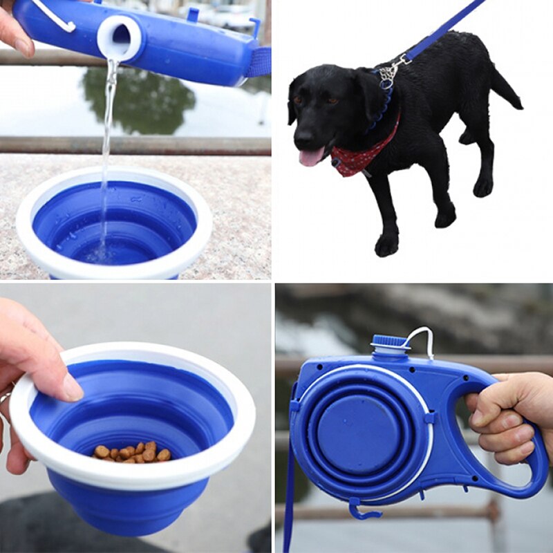Portable dog leash with water bottle and cup