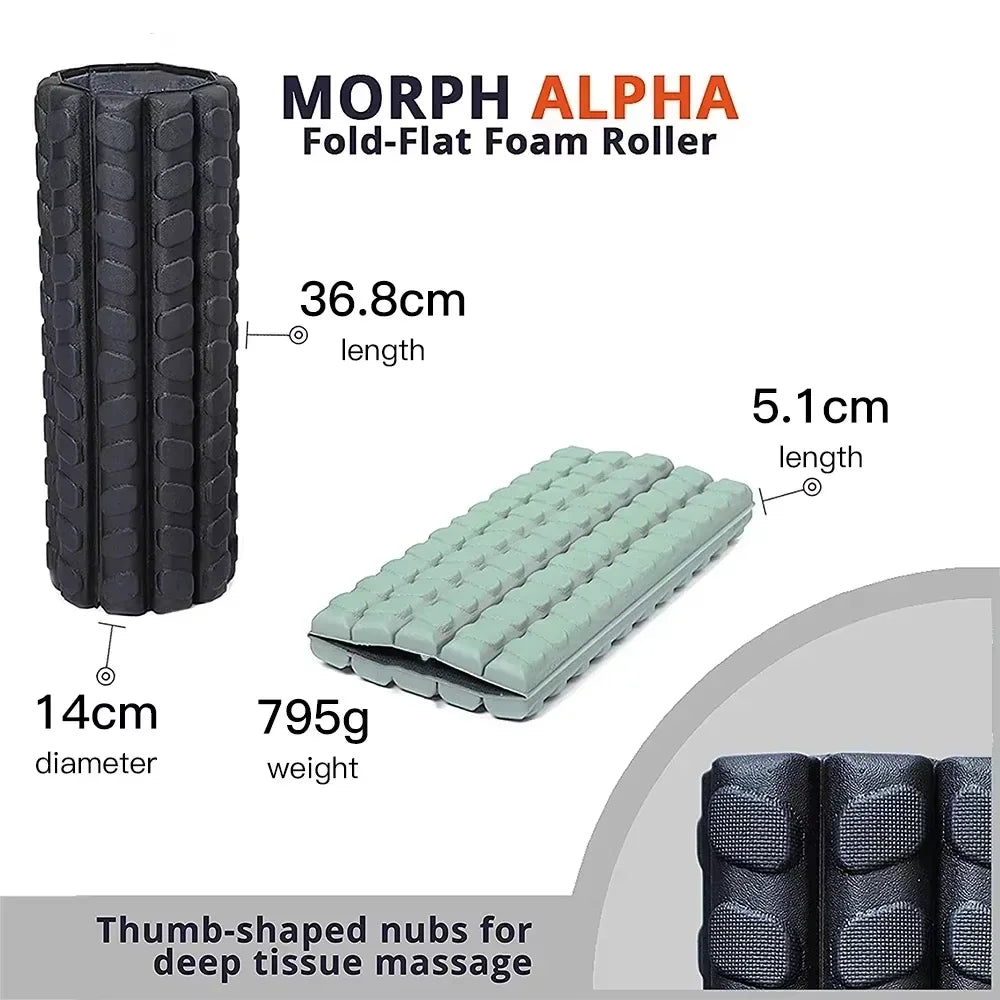 Portable fold-flat foam roller for deep tissue massage