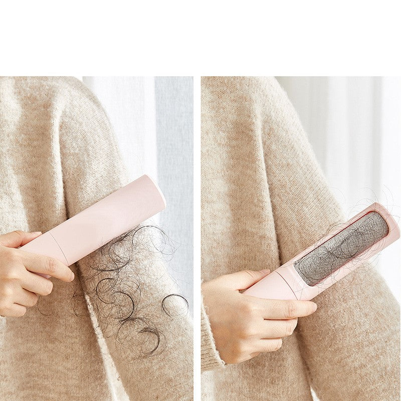 Portable pet hair remover brush in white pink and blue colors