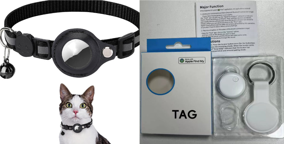 Purple pink and black cat collars with AirTag holder case