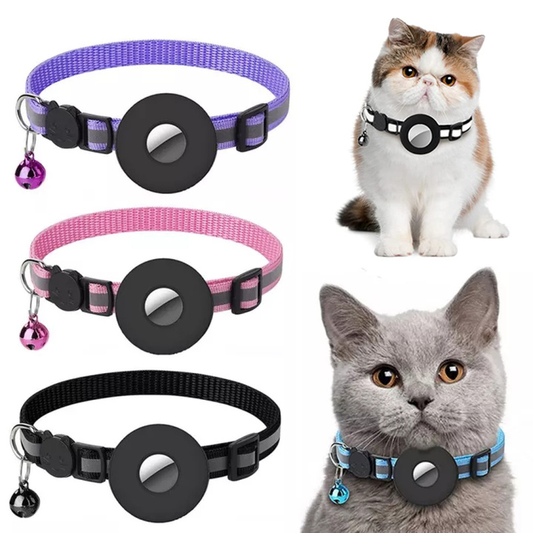 Reflective cat collar with waterproof AirTag holder case