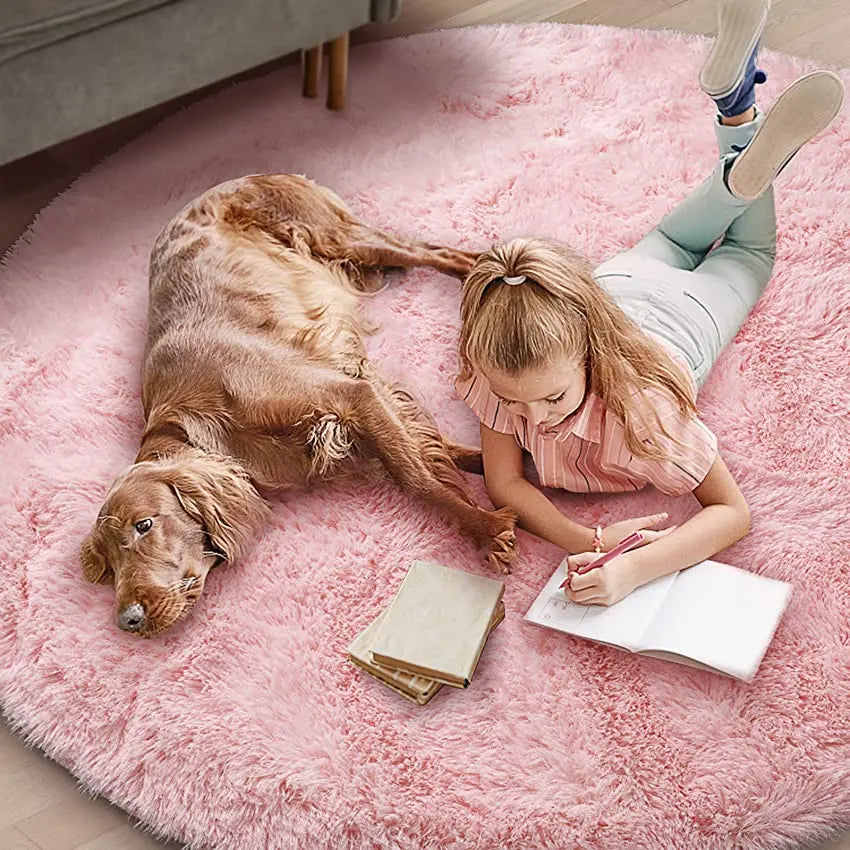 Round fluffy soft area rug for kids girls room princess bedroom decor