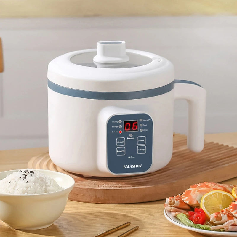 1.7L electric rice cooker with non-stick inner pot and steaming basket for 2-3 people