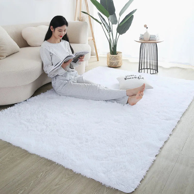 Kids rainbow fluffy area rug for bedroom playroom and living room decor