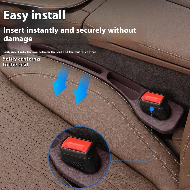 Car seat gap plug storage box and leak resistant strip for car interior