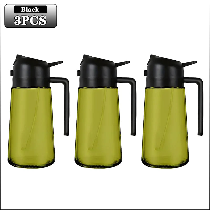 2-in-1 dark glass olive oil sprayer and dispenser bottle for kitchen cooking oil vinegar and salad use
