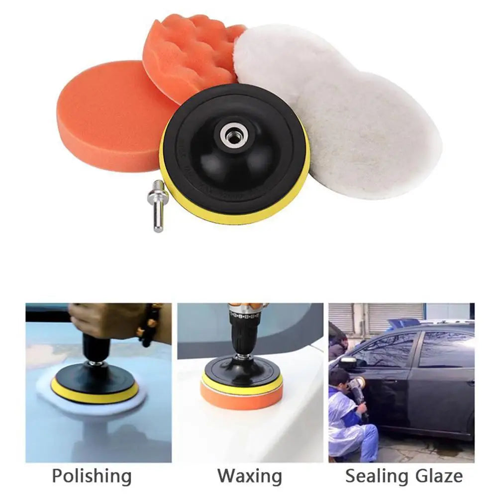 Car body polishing pad kit with sponge wool pads back plate and drill adapter for waxing and scratch cleaning