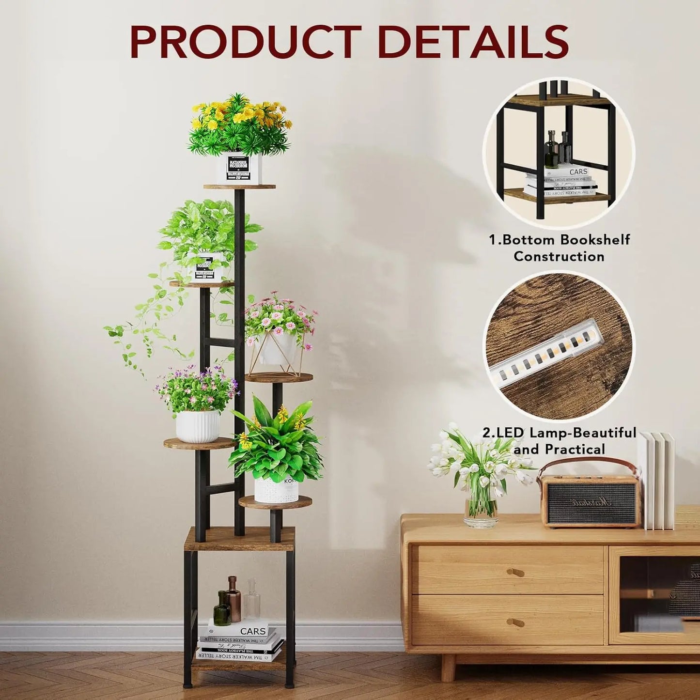 6-tier metal plant stand with adjustable grow lights for indoor plants succulents herbs and home decor