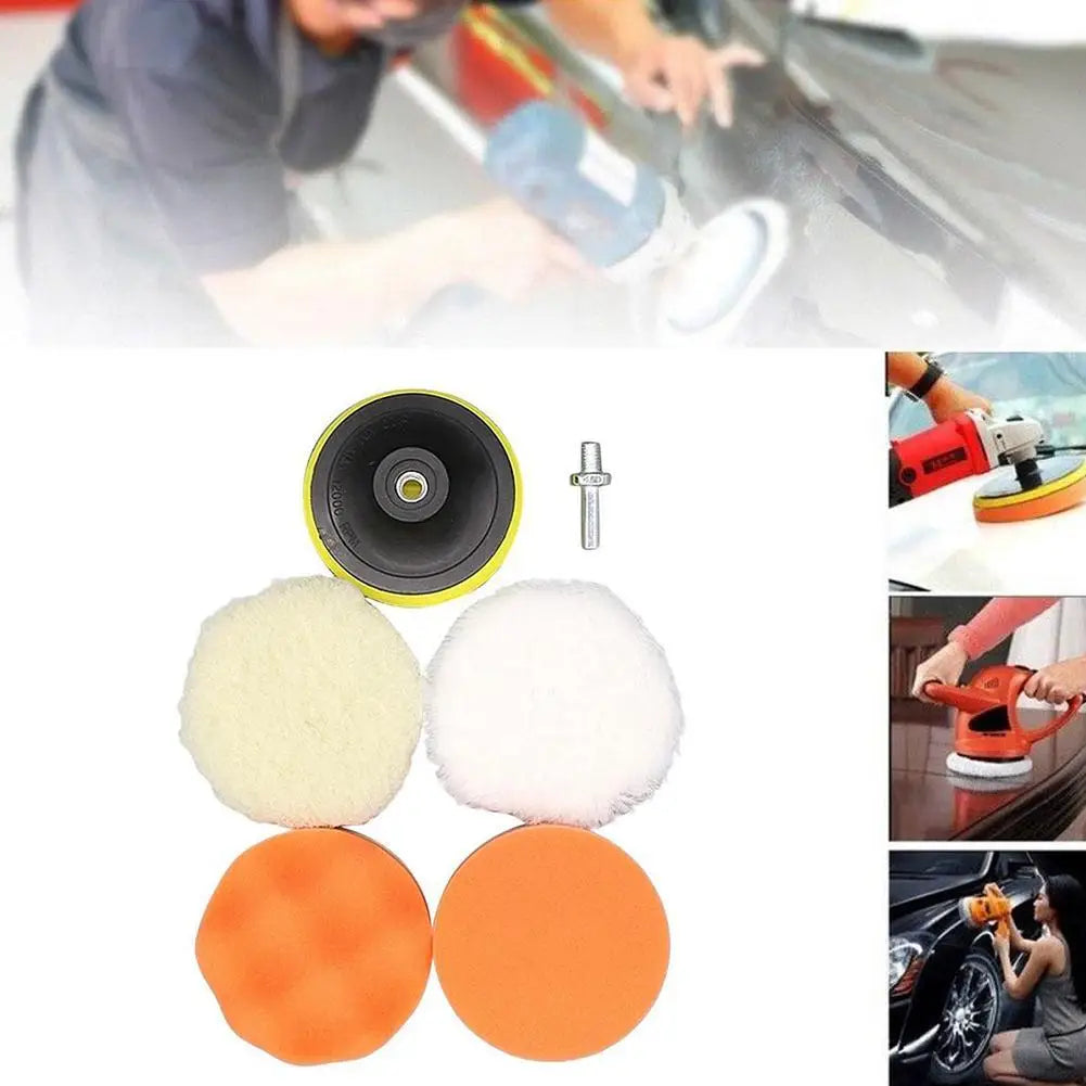 Car body polishing pad kit with sponge wool pads back plate and drill adapter for waxing and scratch cleaning