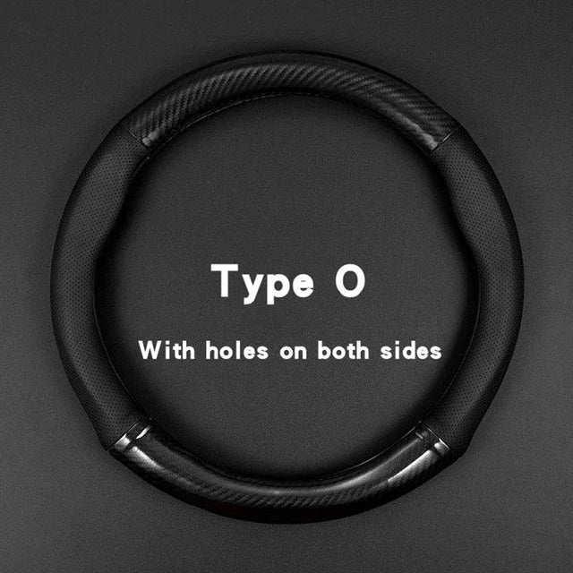 Carbon fiber leather car steering wheel cover anti slip 38cm universal fit