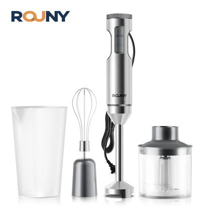 4-in-1 1000W stainless steel immersion hand blender set with chopper whisk and mixing cup