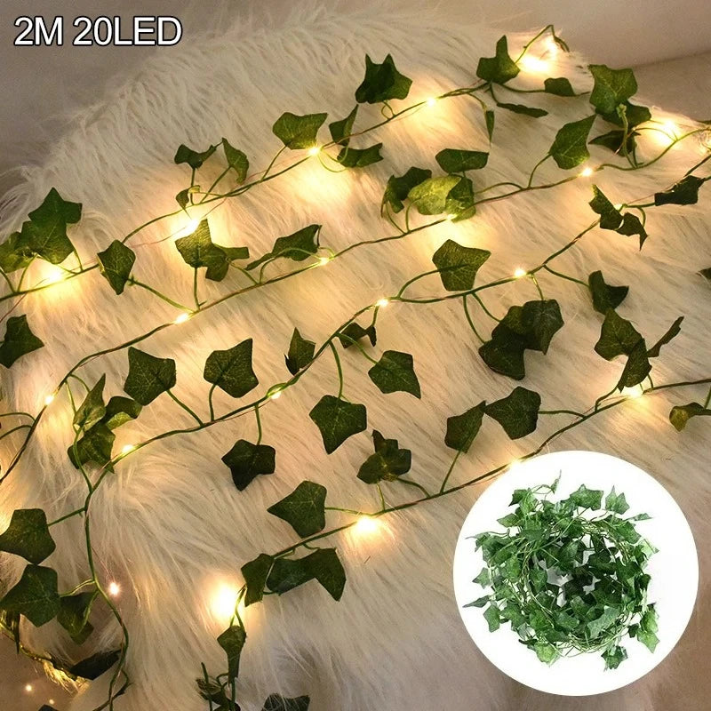 artificial ivy vine LED string lights with green leaves for bedroom wall wedding party garden and home decor