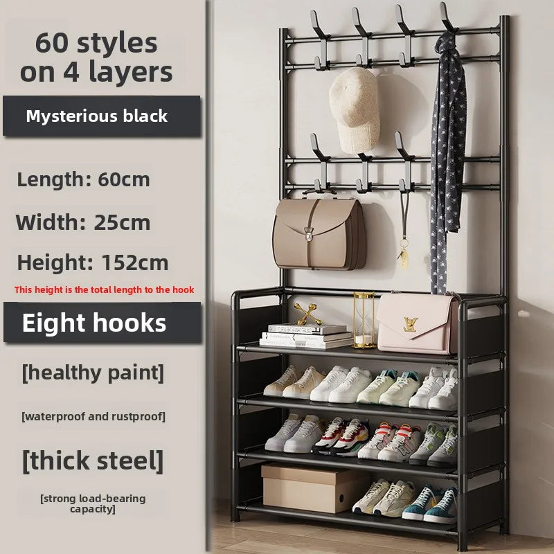 multi-layer door-mounted shoe and hat storage rack with side fabric for closet bedroom entryway behind door home organization