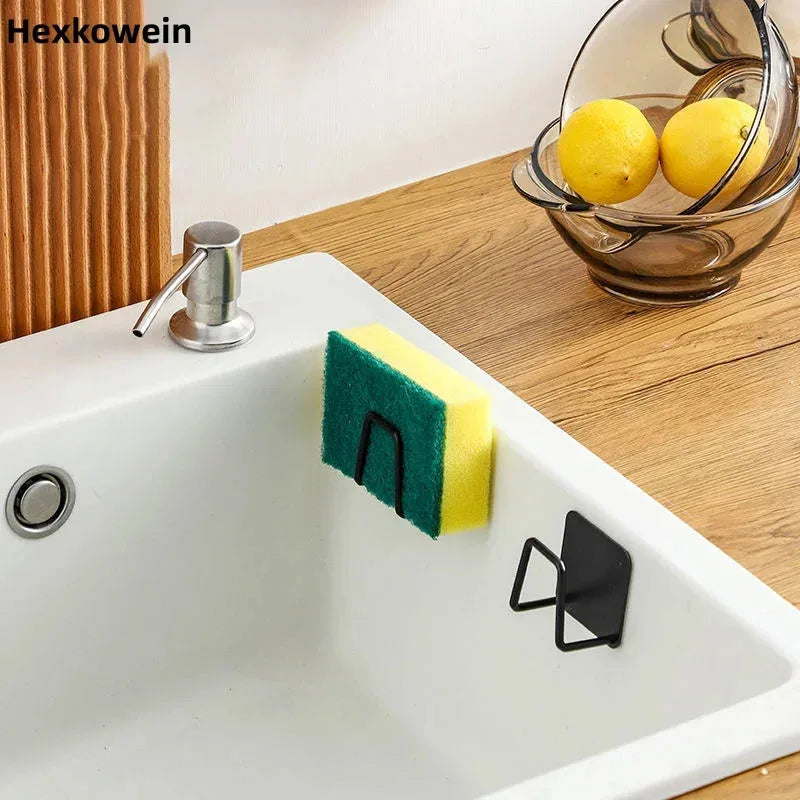Stainless steel sink sponge holder adhesive drain drying rack for kitchen sponge scrubber and soap storage