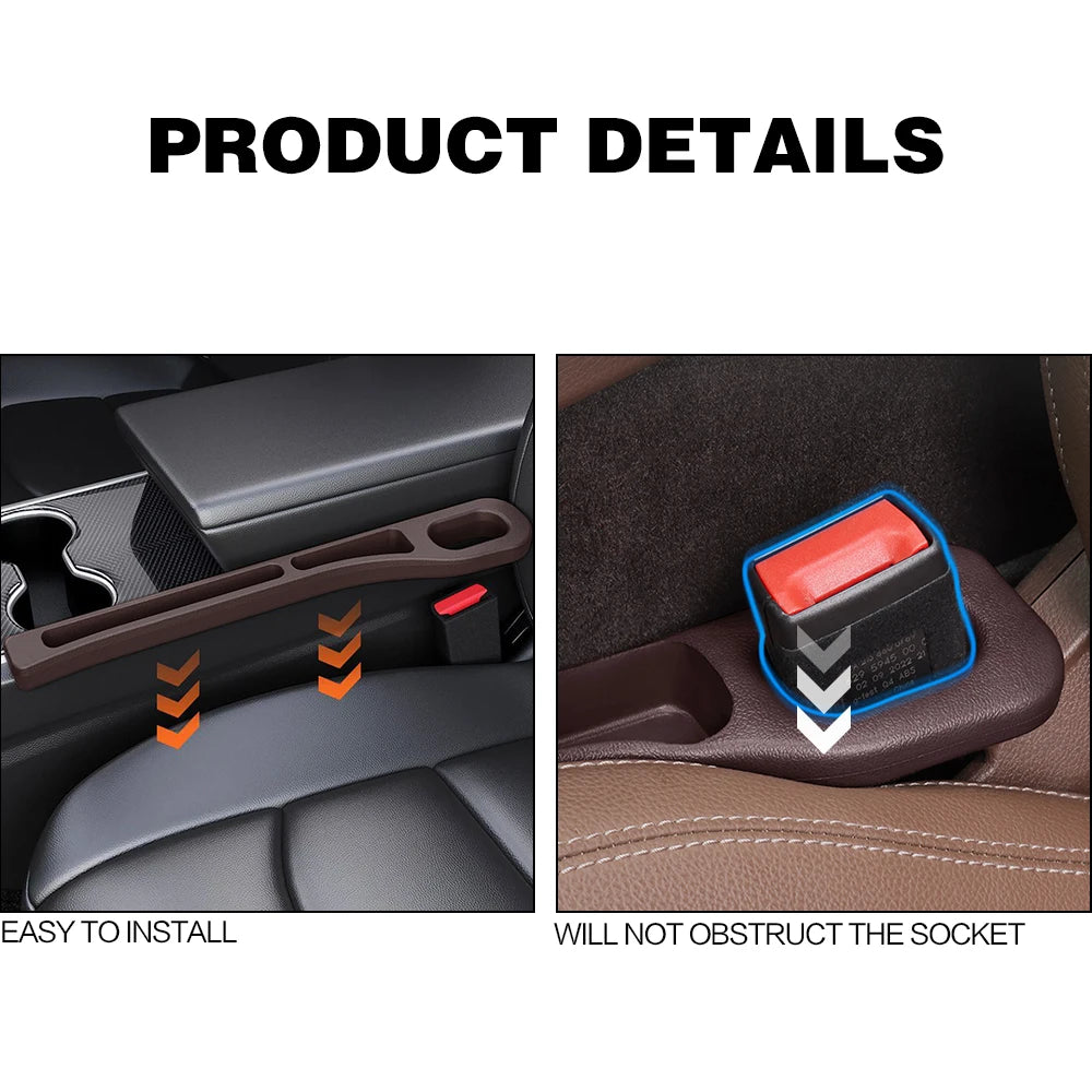 2PCS black rubber car seat gap filler console organizer storage box