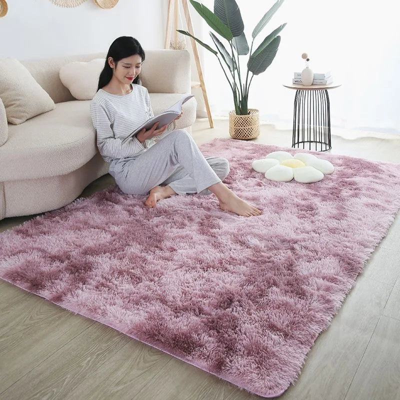 Kids rainbow fluffy area rug for bedroom playroom and living room decor