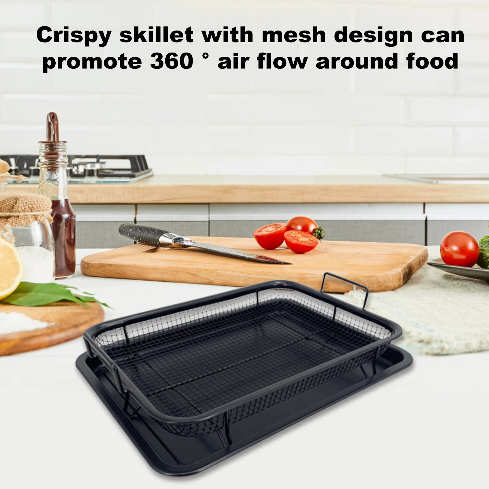 Non-stick air fryer basket baking tray for chips fries and fried foods